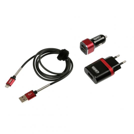 Kit 3 in 1 universel (Apple 8 pin / Micro USB) - Fast Charge - 12/24V + 230V